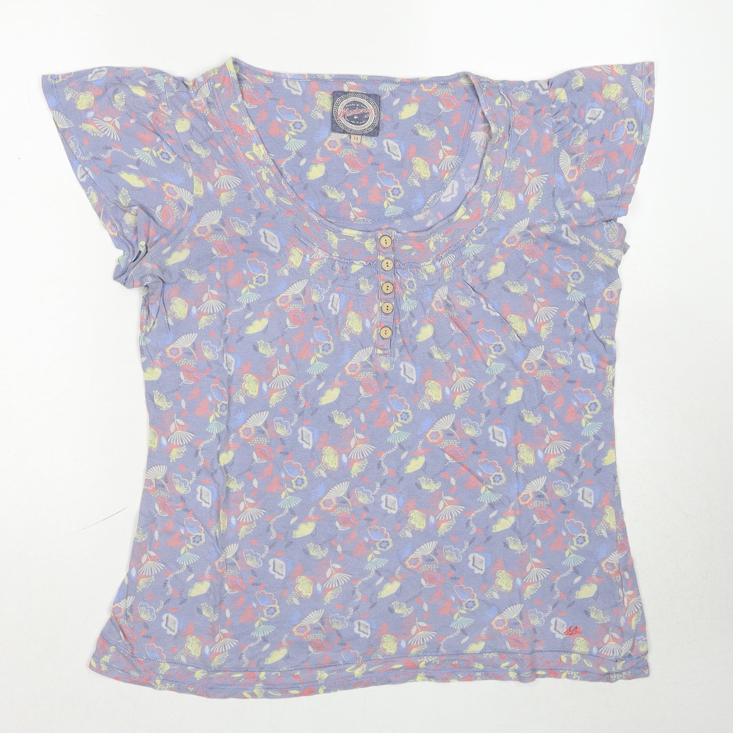 MANTARAY PRODUCTS Womens Purple Geometric Cotton Basic T-Shirt Size 14 Round Neck