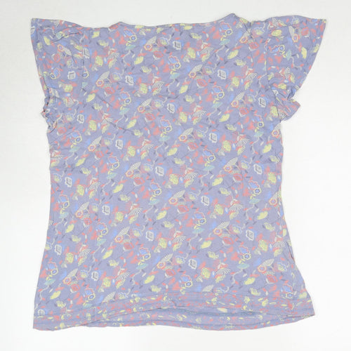 MANTARAY PRODUCTS Womens Purple Geometric Cotton Basic T-Shirt Size 14 Round Neck