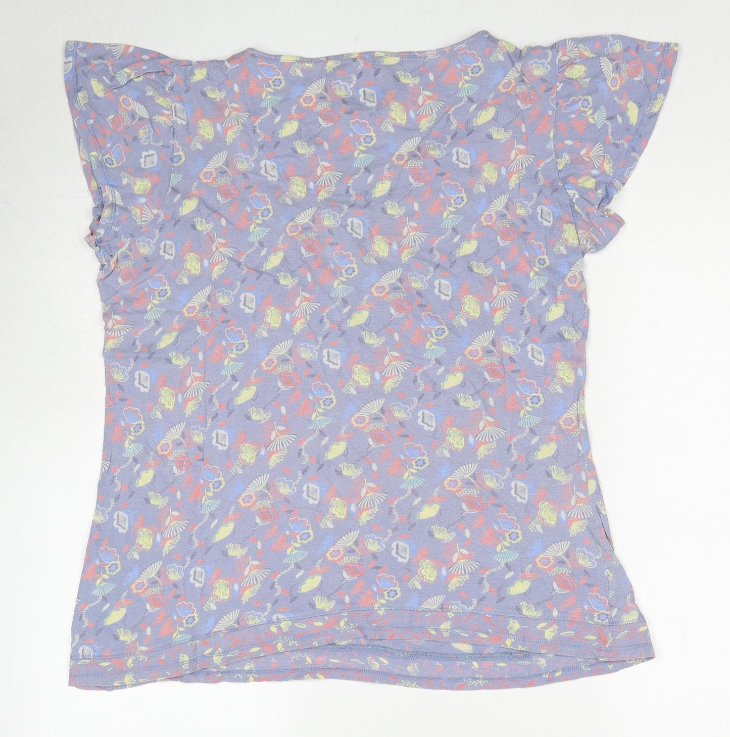 MANTARAY PRODUCTS Womens Purple Geometric Cotton Basic T-Shirt Size 14 Round Neck