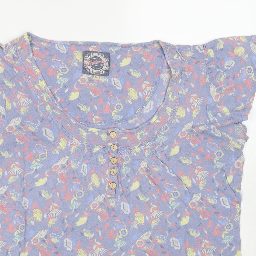 MANTARAY PRODUCTS Womens Purple Geometric Cotton Basic T-Shirt Size 14 Round Neck