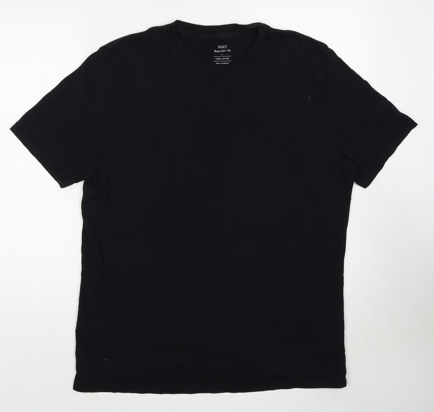 Marks and Spencer Mens Black Cotton T-Shirt Size L Round Neck