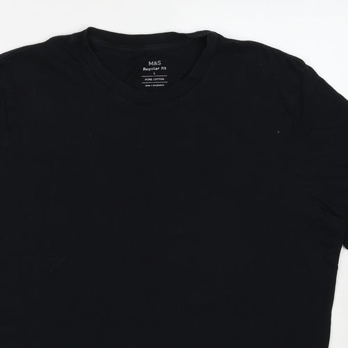 Marks and Spencer Mens Black Cotton T-Shirt Size L Round Neck