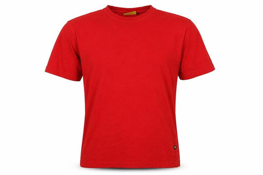 Front view of Novoco men’s red cotton basic t-shirt, size XL, round neck pullover