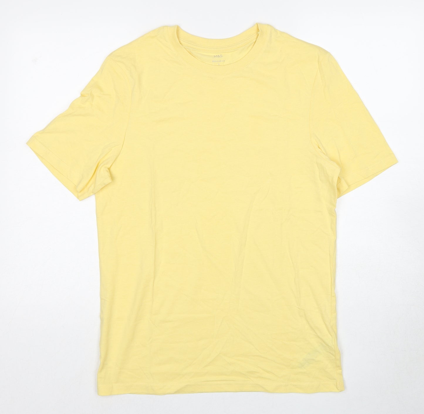Marks and Spencer Womens Yellow Cotton Basic T-Shirt Size S Crew Neck