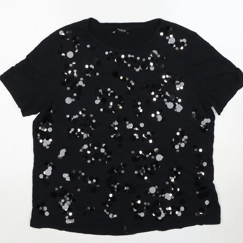 Autograph Womens Black Cotton Basic T-Shirt Size 14 Boat Neck