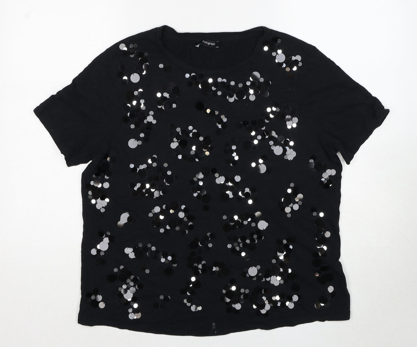 Autograph Womens Black Cotton Basic T-Shirt Size 14 Boat Neck