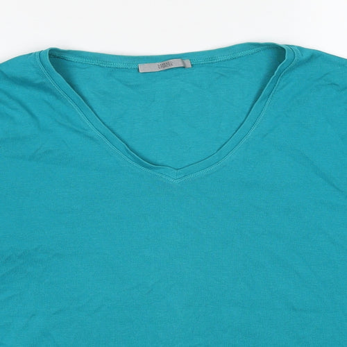 Marks and Spencer Womens Blue V-Neck Cotton Pullover Jumper Size 22