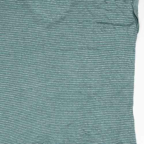 John Lewis Womens Green Striped Linen Basic T-Shirt Size 12 V-Neck