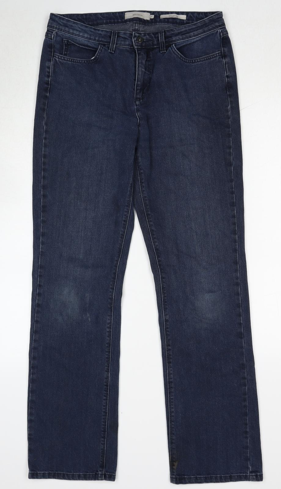 John Lewis Womens Blue Cotton Straight Jeans Size 12 Regular Zip