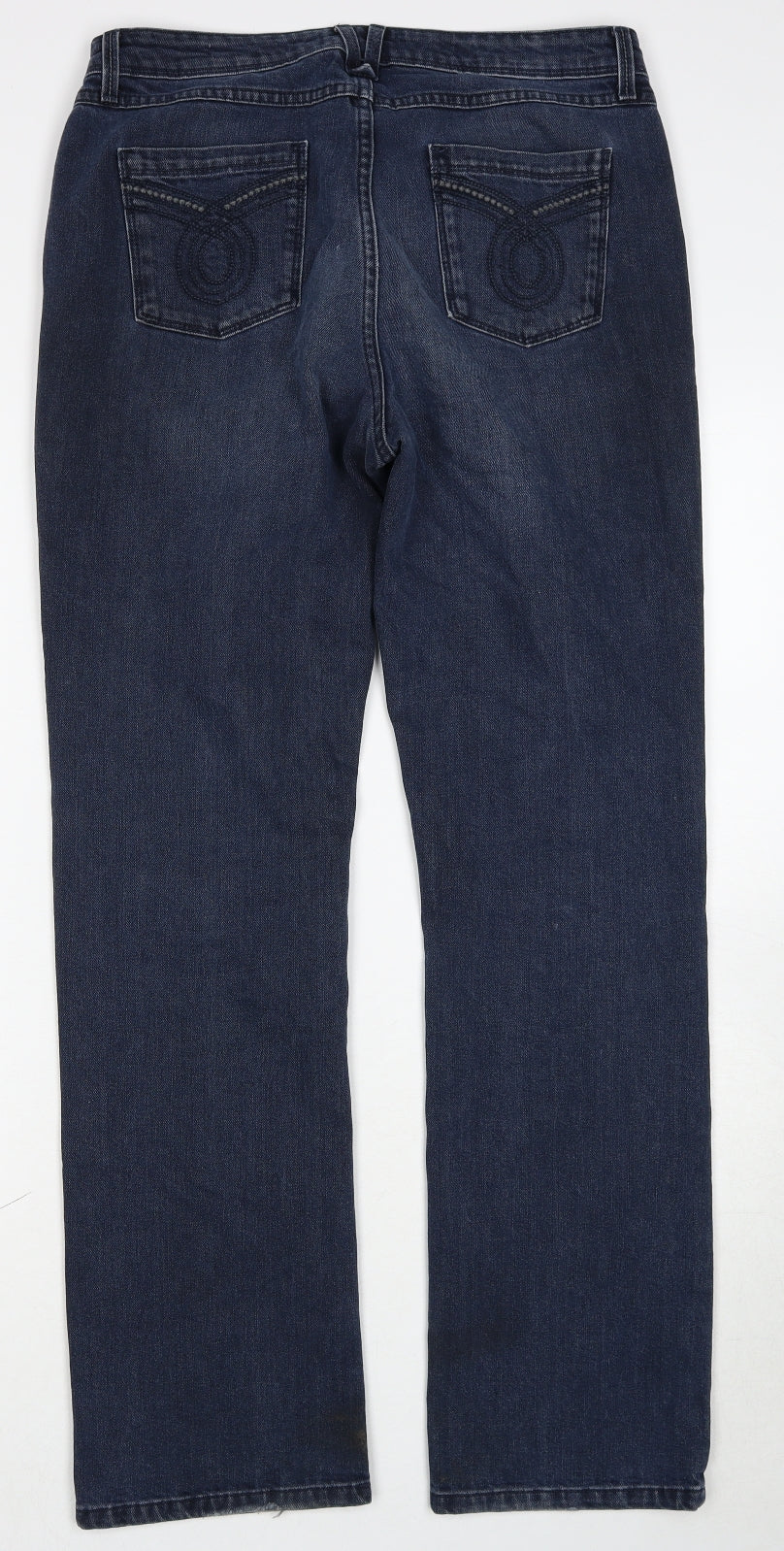 John Lewis Womens Blue Cotton Straight Jeans Size 12 Regular Zip