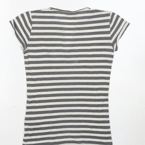 Ralph Lauren Sport Womens Grey Striped Cotton Basic T-Shirt Size S V-Neck