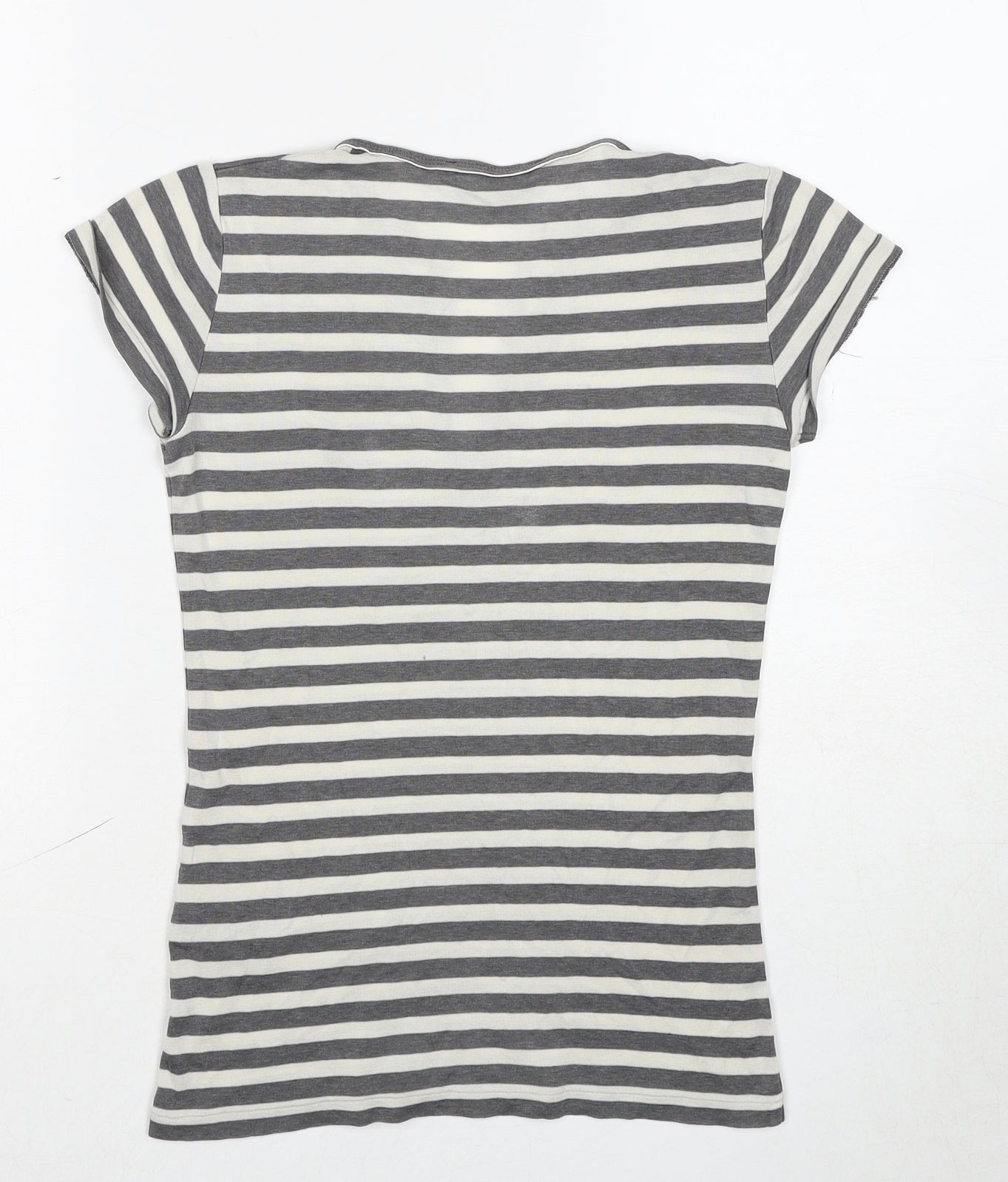 Ralph Lauren Sport Womens Grey Striped Cotton Basic T-Shirt Size S V-Neck