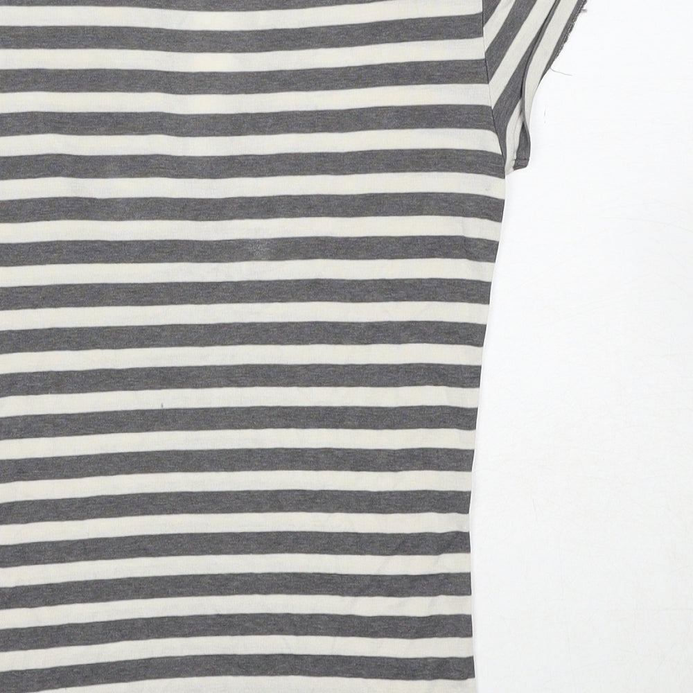 Ralph Lauren Sport Womens Grey Striped Cotton Basic T-Shirt Size S V-Neck