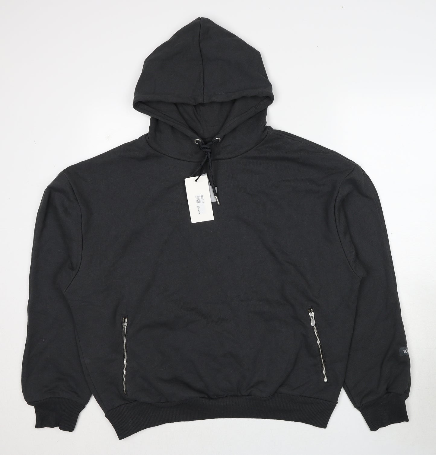 River Island Mens Black Cotton Pullover Hoodie Size L