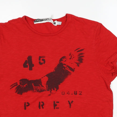 Topman Mens Red Cotton T-Shirt Size M Round Neck - Prey