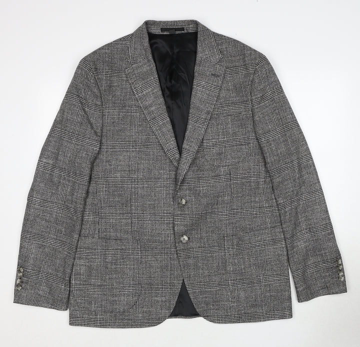 Marks and Spencer Mens Grey Plaid Viscose Jacket Suit Jacket Size 42 Regular