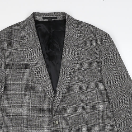 Marks and Spencer Mens Grey Plaid Viscose Jacket Suit Jacket Size 42 Regular