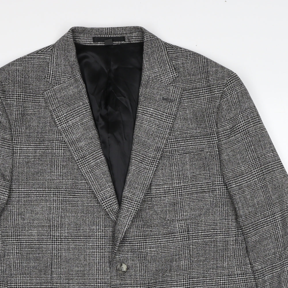 Marks and Spencer Mens Grey Plaid Viscose Jacket Suit Jacket Size 42 Regular