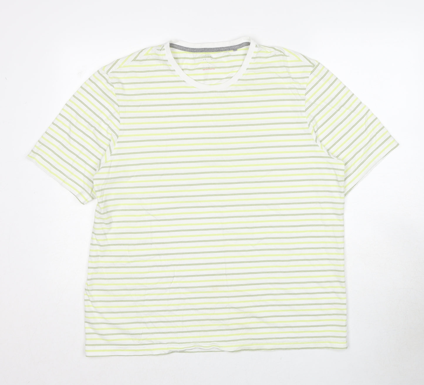 John Lewis Mens Multicoloured Striped Cotton T-Shirt Size L Round Neck