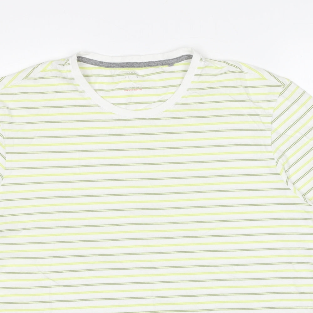 John Lewis Mens Multicoloured Striped Cotton T-Shirt Size L Round Neck