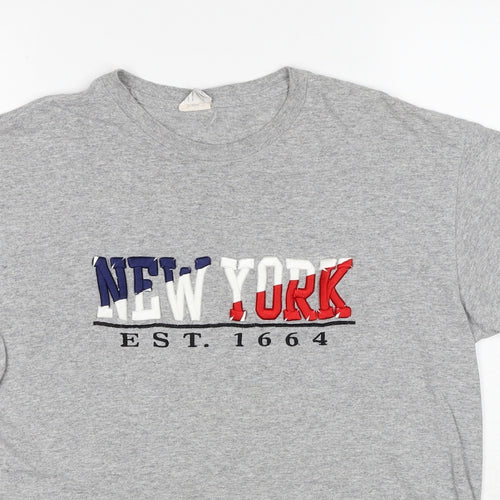 Delta Mens Grey Cotton T-Shirt Size M Round Neck - New York