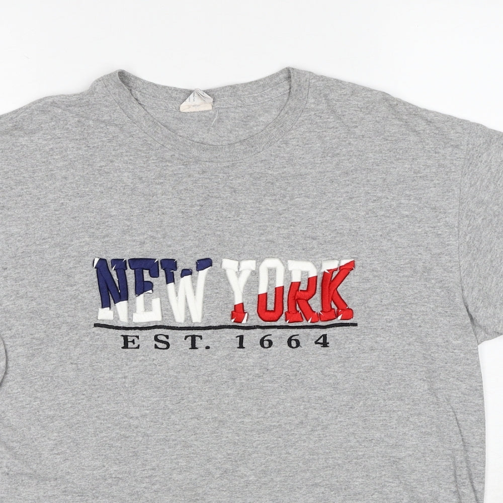 Delta Mens Grey Cotton T-Shirt Size M Round Neck - New York