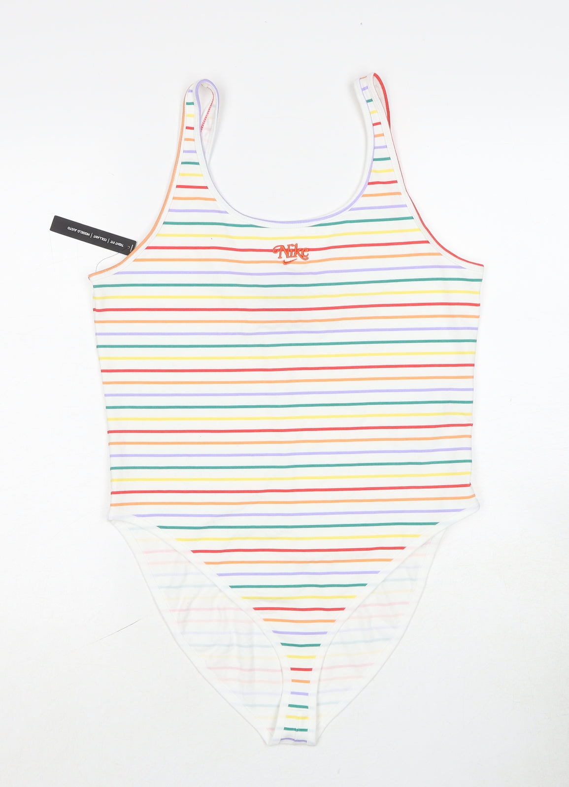Nike Womens Multicoloured Striped Cotton Bodysuit One-Piece Size L Pullover