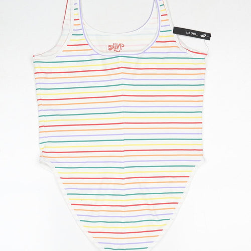 Nike Womens Multicoloured Striped Cotton Bodysuit One-Piece Size L Pullover
