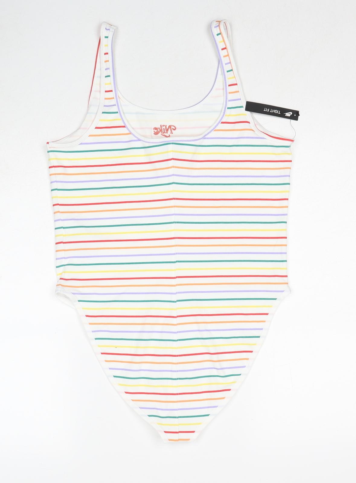 Nike Womens Multicoloured Striped Cotton Bodysuit One-Piece Size L Pullover