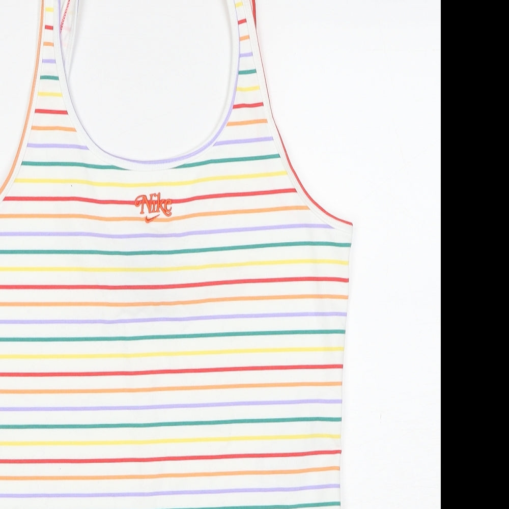Nike Womens Multicoloured Striped Cotton Bodysuit One-Piece Size L Pullover