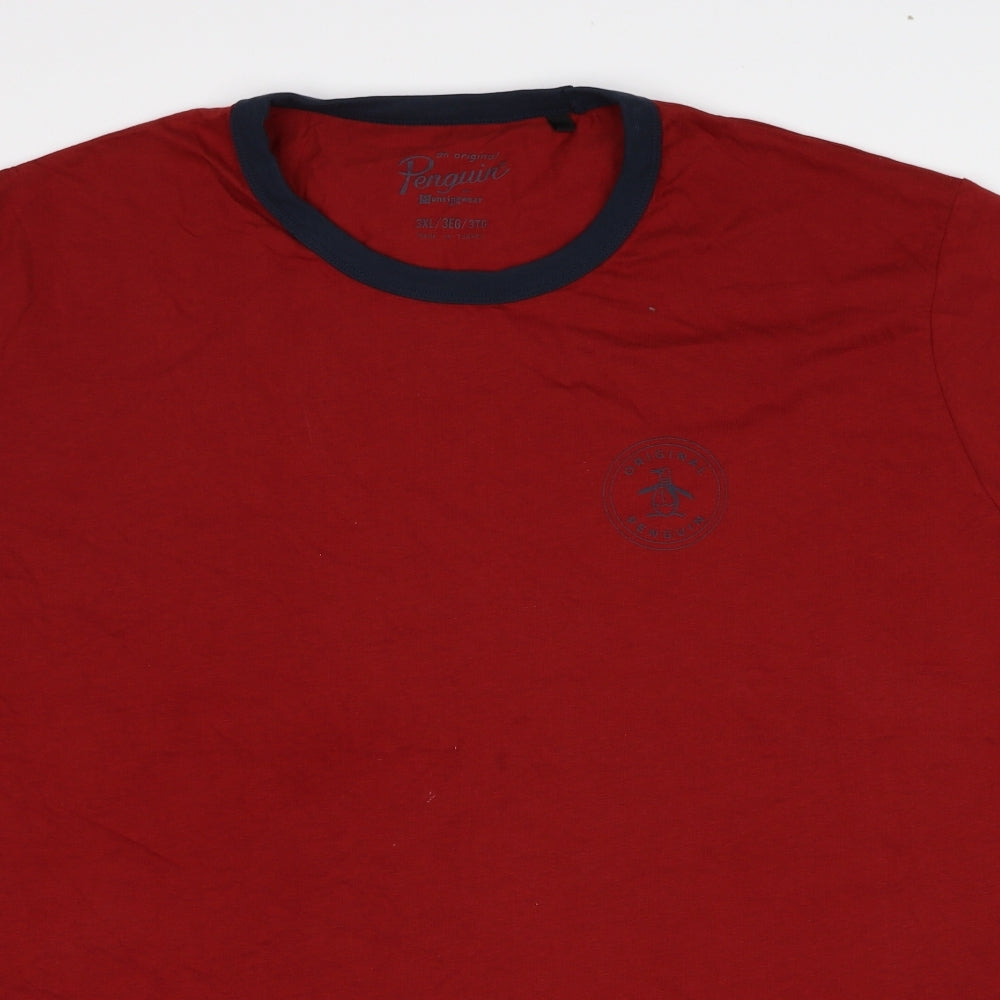 Original Penguin Mens Red Cotton T-Shirt Size 3XL Round Neck