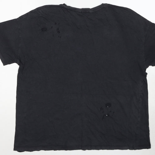 Bershka Mens Grey Cotton T-Shirt Size M Round Neck - Distressed Look
