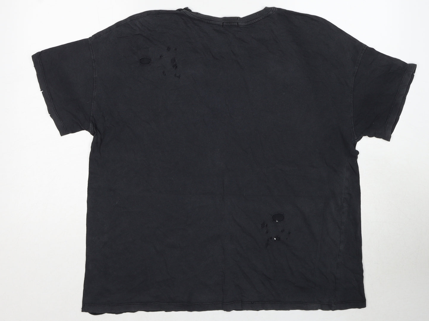 Bershka Mens Grey Cotton T-Shirt Size M Round Neck - Distressed Look