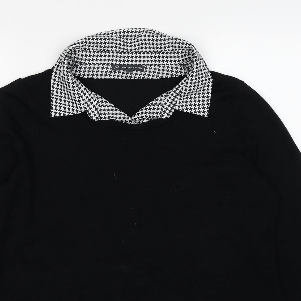 Adrianna Papell Womens Black Collared Viscose Pullover Jumper Size L - Shirt Insert