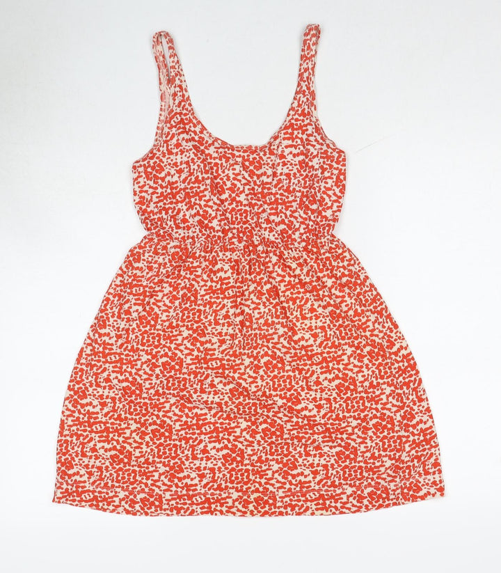 H&M Womens Red Geometric Cotton Tank Dress Size XS Scoop Neck Pullover
