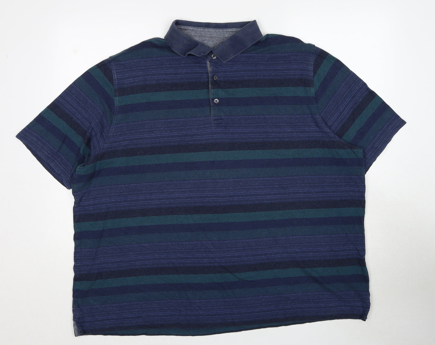 Marks and Spencer Mens Blue Striped Cotton Polo Size 3XL Collared Pullover