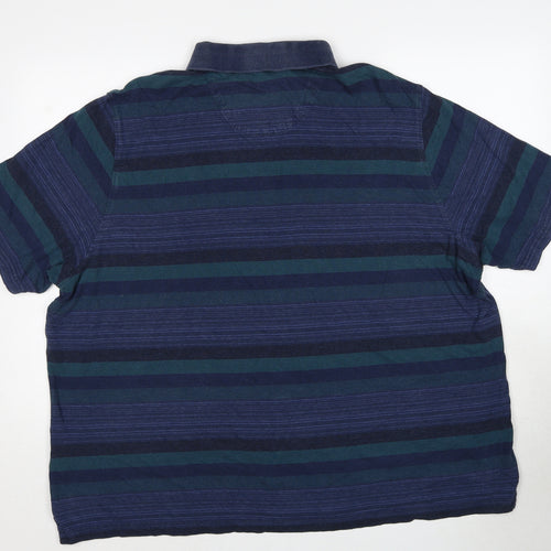 Marks and Spencer Mens Blue Striped Cotton Polo Size 3XL Collared Pullover