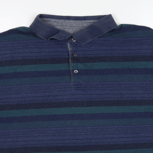 Marks and Spencer Mens Blue Striped Cotton Polo Size 3XL Collared Pullover