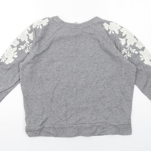 H&M Womens Grey Floral Cotton Pullover Sweatshirt Size S Pullover