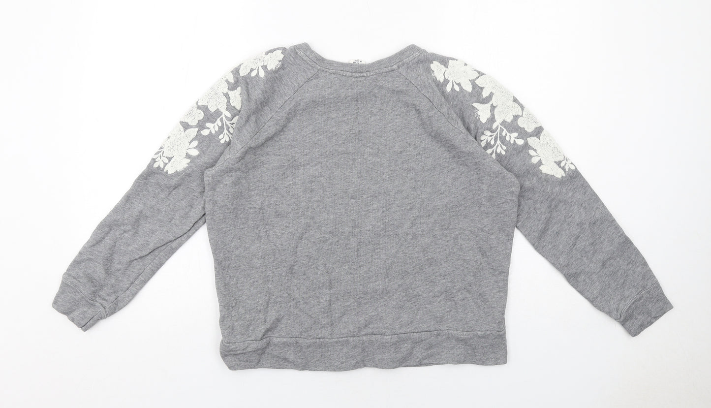 H&M Womens Grey Floral Cotton Pullover Sweatshirt Size S Pullover