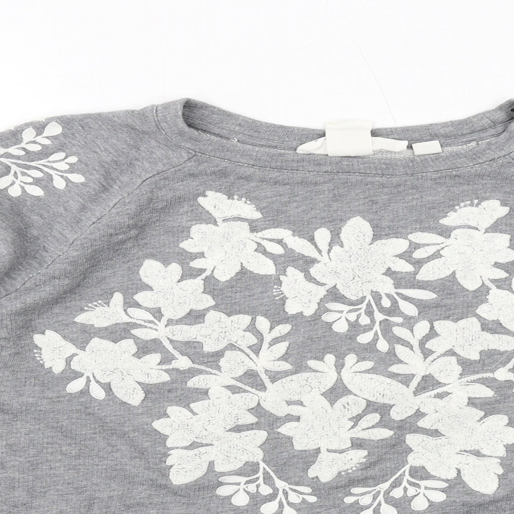 H&M Womens Grey Floral Cotton Pullover Sweatshirt Size S Pullover
