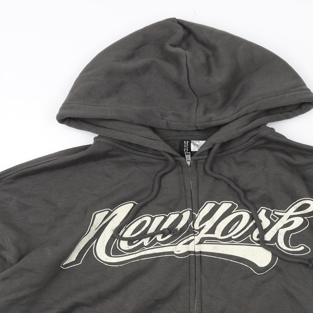 H&M Womens Grey Cotton Full Zip Hoodie Size S Zip - New York