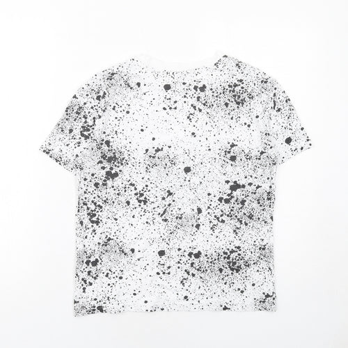 H&M Boys White Geometric Cotton Basic T-Shirt Size 10-11 Years Round Neck Pullover