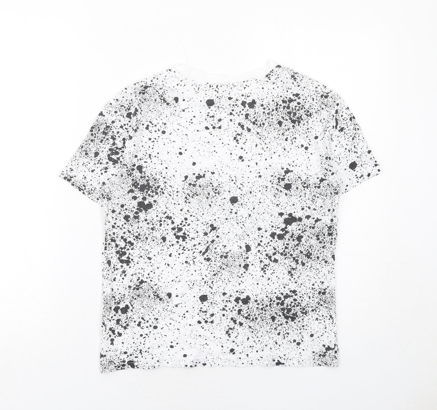 H&M Boys White Geometric Cotton Basic T-Shirt Size 10-11 Years Round Neck Pullover