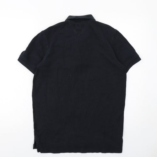 Tommy Hilfiger Mens Black Cotton Polo Size S Collared Button