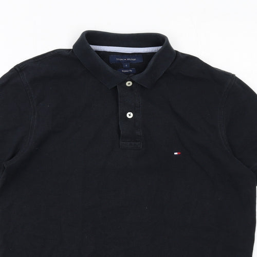 Tommy Hilfiger Mens Black Cotton Polo Size S Collared Button