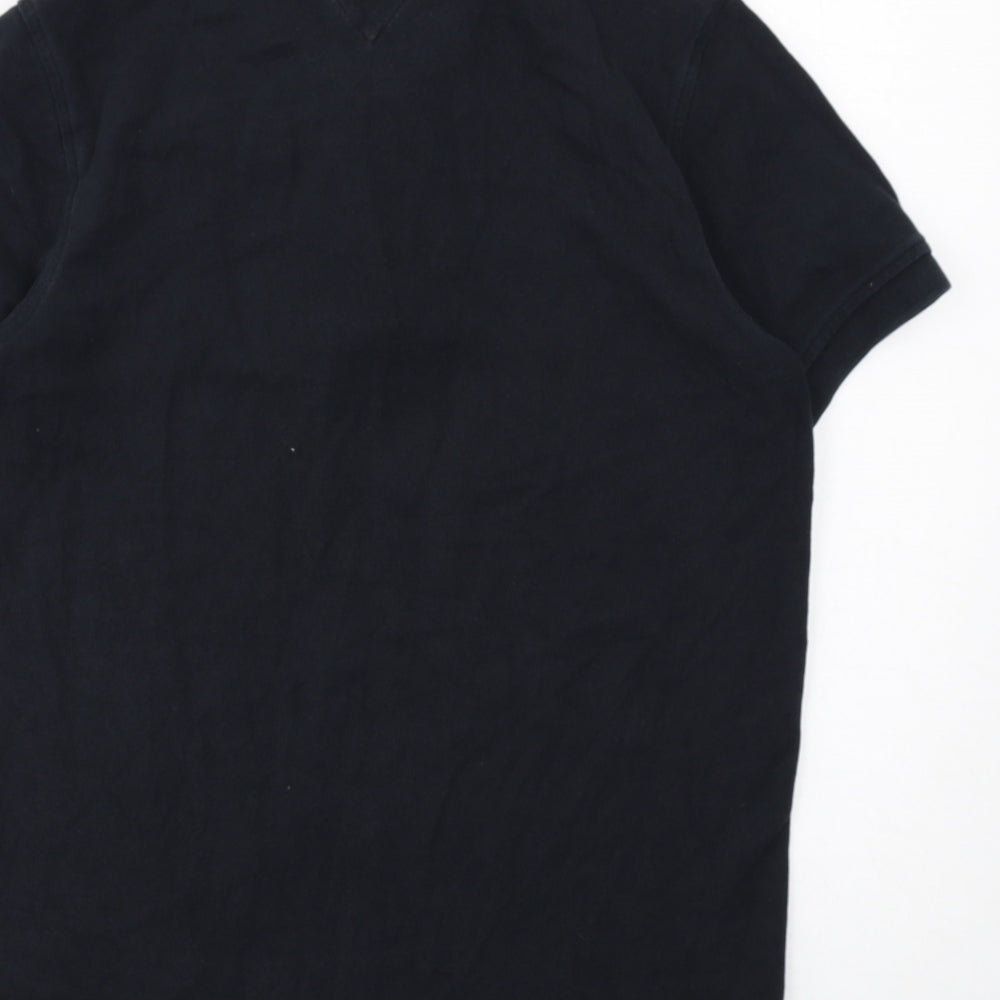 Tommy Hilfiger Mens Black Cotton Polo Size S Collared Button