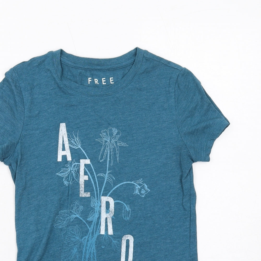 Free State Womens Blue Cotton Basic T-Shirt Size XS Round Neck - Aero