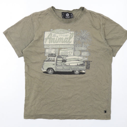Animal Mens Green Cotton T-Shirt Size M Round Neck - Motel Animal