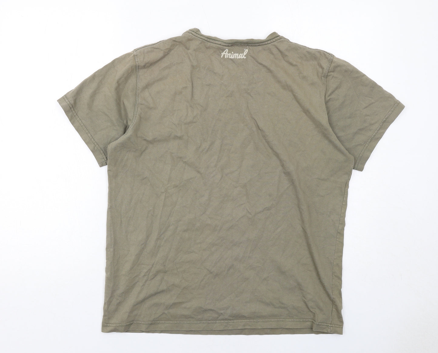 Animal Mens Green Cotton T-Shirt Size M Round Neck - Motel Animal
